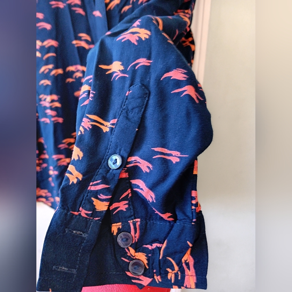 Liz Claiborne 100% Rayon Navy/Red/Orange Button-Up Shirt Size 1X